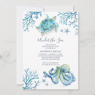 Océan Thème 1er anniversaire Invitation