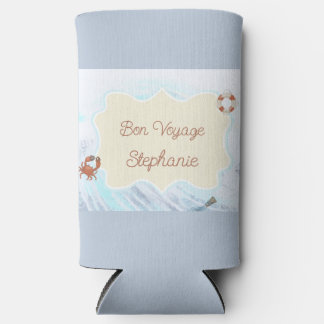 Ocean Theme Bon Voyage Personalized with Name Seltzer Can Cooler