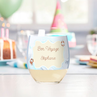 Ocean Theme Bon Voyage Personalized with Name Stemless Wine Glass
