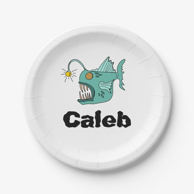 Ocean Theme Boys Birthday Anglerfish  Paper Plate (Front)