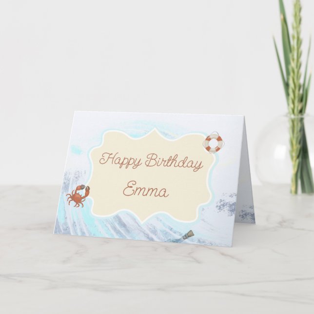 Ocean Theme Happy Birthday Personalized with Name  Card (Front)