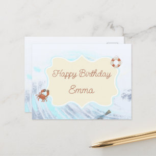 Ocean Theme Happy Birthday Personalized with Name  Postcard