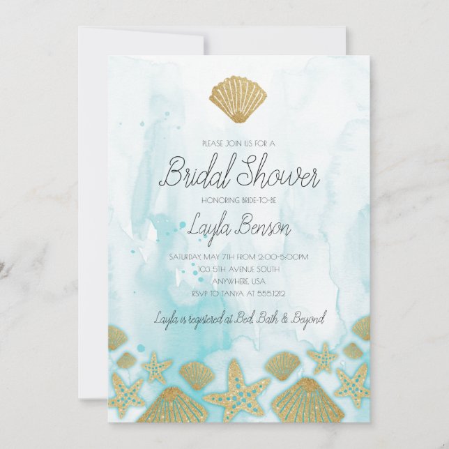 Océan Theme Plage nuptiale de douche Invitation (Devant)