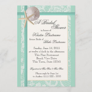 Ocean Theme Sea Foam Green Wedding Shower Invitation