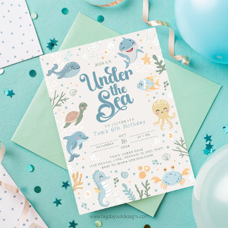 Ocean Themed 6th Birthday Invitation. Kids Ocean I Invitation