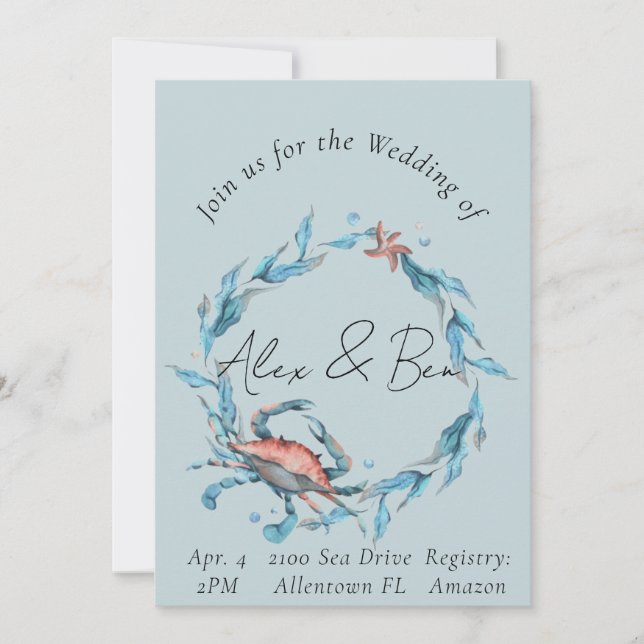 Ocean Themed Wedding Invitations for Beach Wedding (Front)