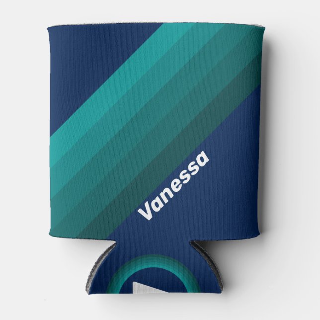 Ocean Tide Stripes with Name Can Cooler (Front)