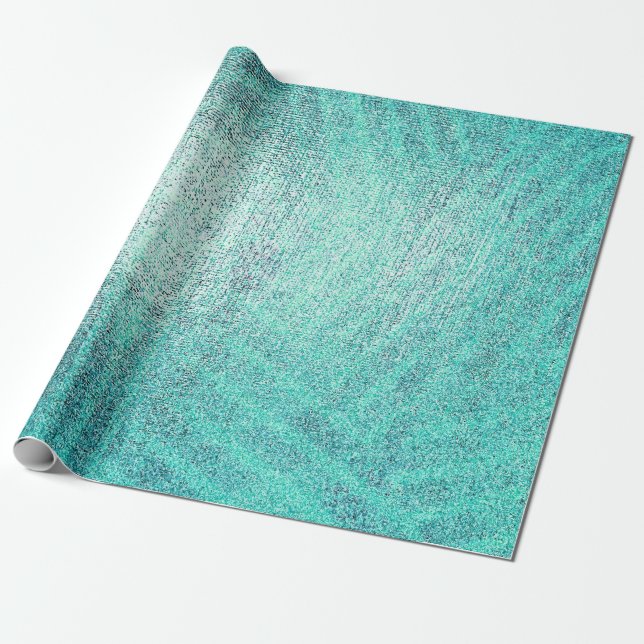 Ocean Tiffany Aqua Paint Stripes Linen Metallic Wrapping Paper (Unrolled)