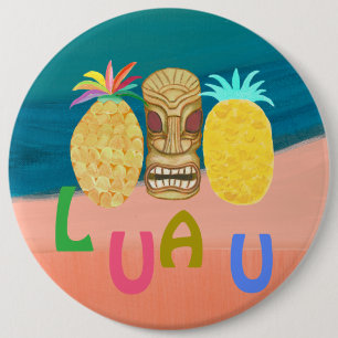 Ocean Tiki Pineapple Luau 6 Inch Round Button