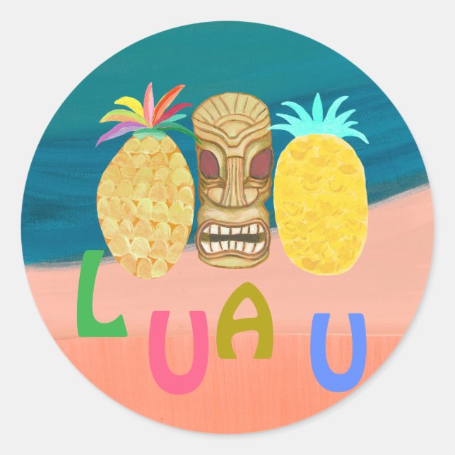 Ocean Tiki Pineapple Luau Classic Round Sticker (Front)