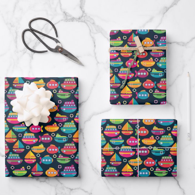 Ocean Transportation Pattern Wrapping Paper Sheet (Front)