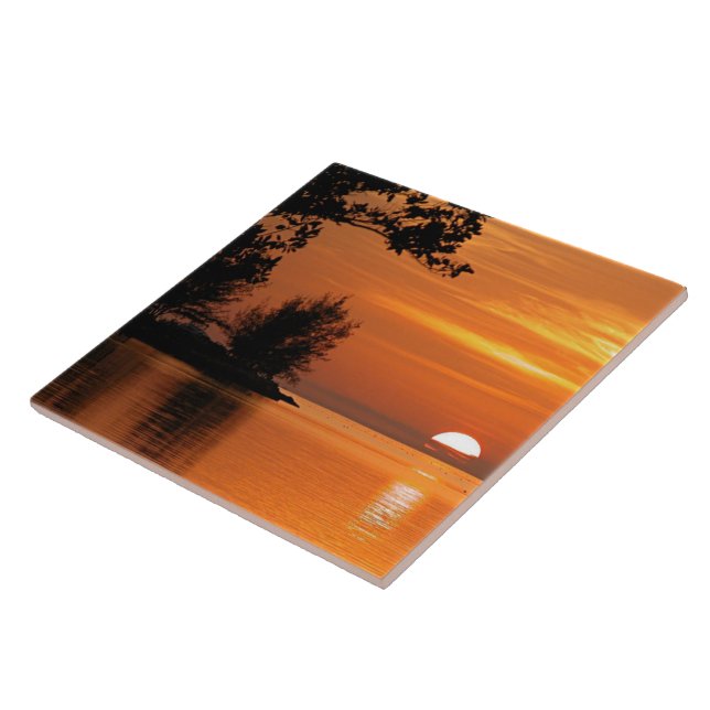 Ocean trees sunset Ceramic Tile (Side)