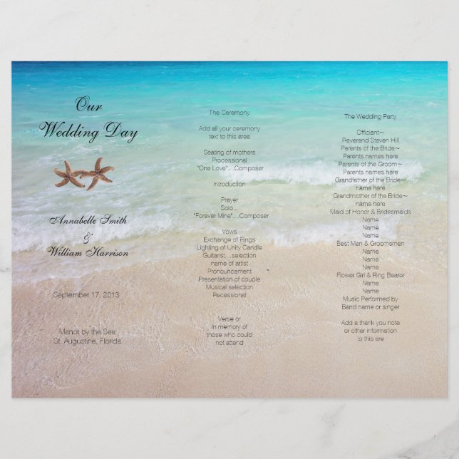 Ocean Tri-Fold Tropical Beach Wedding Program (Front)