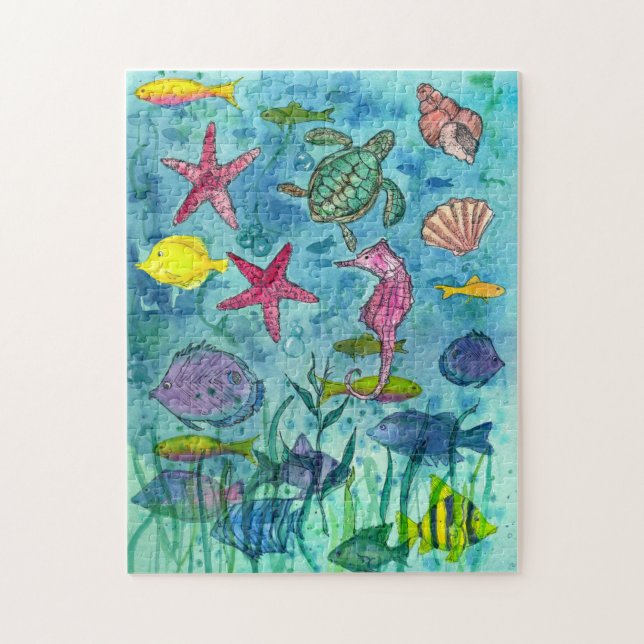 Ocean Tropical Fish Sea Shells Starfish Seahorse Jigsaw Puzzle (Vertical)