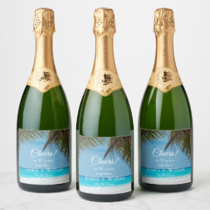 Ocean Tropical Golden 50th Wedding Anniversary  Sparkling Wine Label