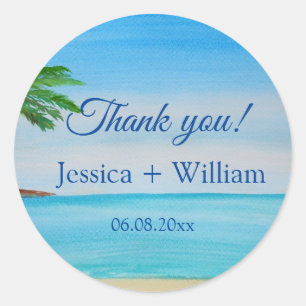 Ocean Tropical Wedding Anniversary Thank you Classic Round Sticker