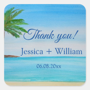 Ocean Tropical Wedding Anniversary Thank you Square Sticker