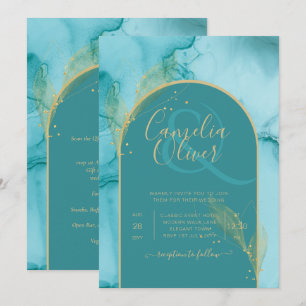 Ocean Turquoise Teal Gold Wedding Invitation