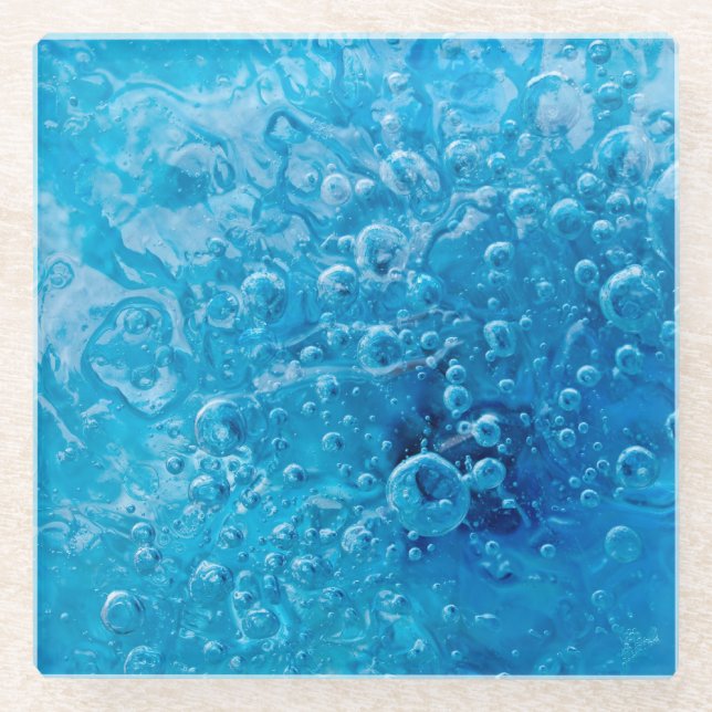 Ocean Under - Abstract Blue Bubbles Glass Coaster (Front)