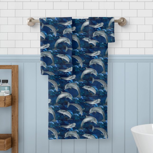 Ocean Underwater Dolphins and Fish Bath Towel Set (Creator Uploaded)