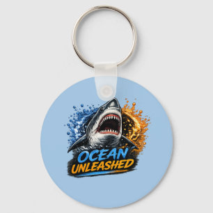 Ocean Unleashed Shark – Bold Blue & Orange Splash  Keychain