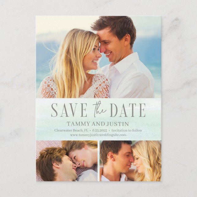 Ocean Vibes Beach Wedding Save The Date Postcard (Front)