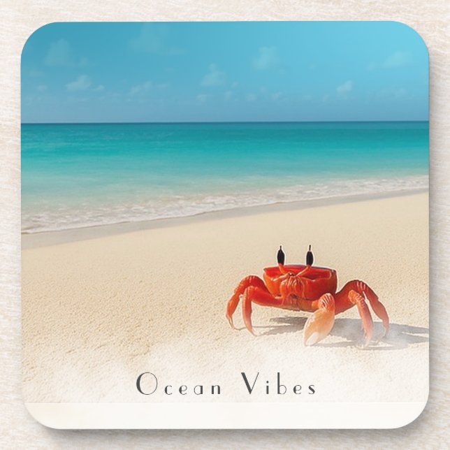 Ocean Vibes – Customizable Cute Cork Coaster (Front)