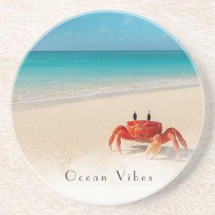 Ocean Vibes – Customizable Sandstone Crab Coaster