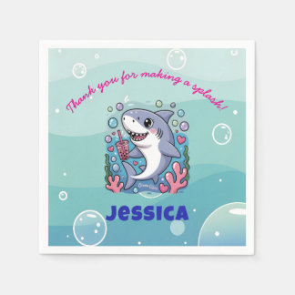 Ocean Vibes Kawaii Boba Shark Baby Shower Party Napkin