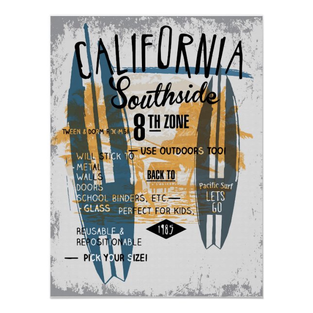 Ocean Vibes Retro Surfboard Poster (Front)