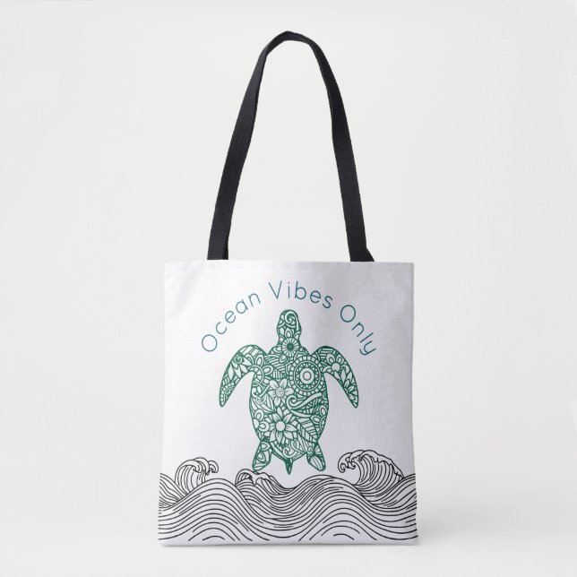 Ocean vibes, Turtle,  Tote Bag (Front)