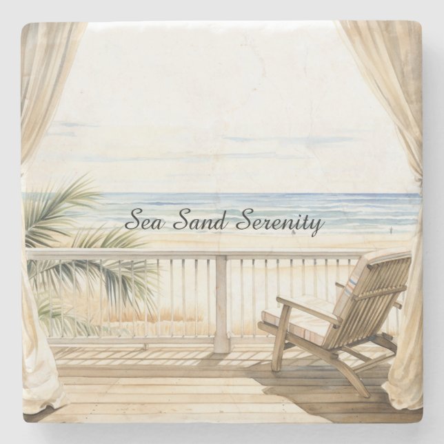 Ocean View Beach Serenity Stone Coaster (Front)