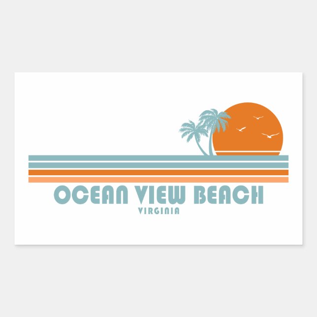 Ocean View Beach Virginia Sun Palm Trees Sticker (Front)