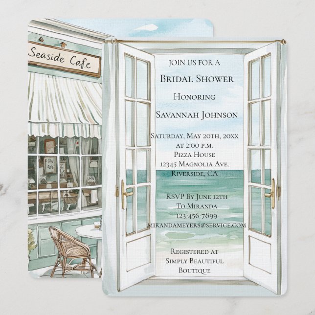 Ocean View Cafe Bridal Shower Invitation (Front/Back)