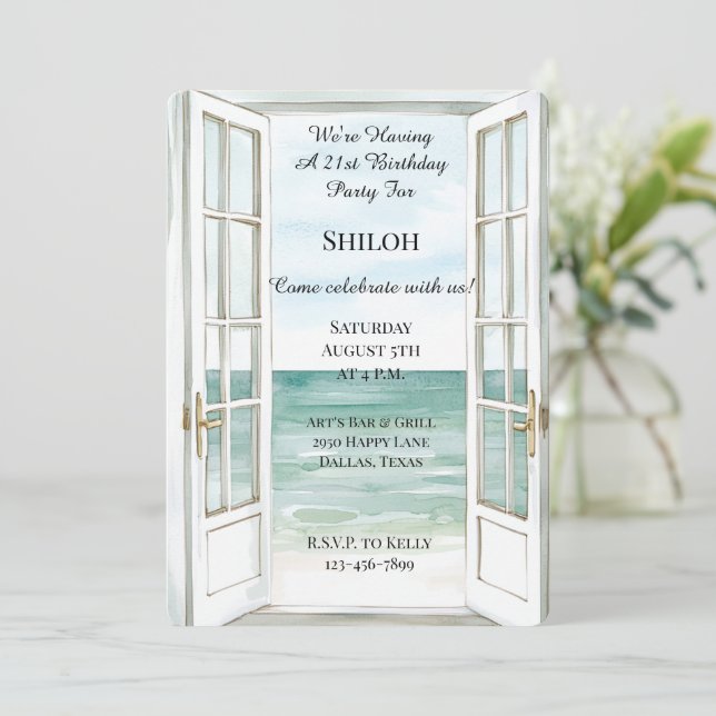 Ocean View Doors Birthday Invitation (Standing Front)