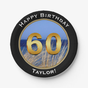 Ocean View Happy 60th Birthday with Name Paper Plate