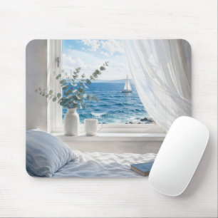 Ocean View in Bedroom Window Mouse Pad
