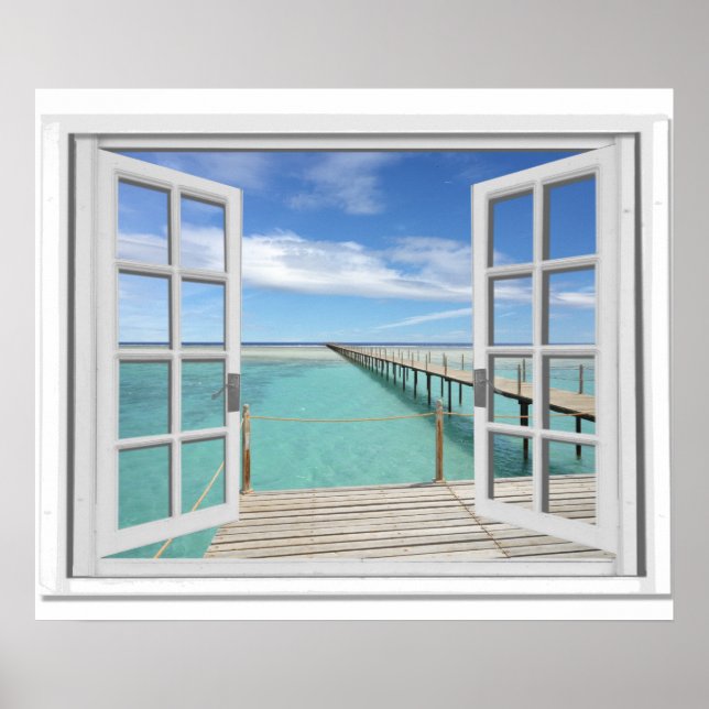 Ocean View Trompe l'oeil Fake Window Poster (Front)