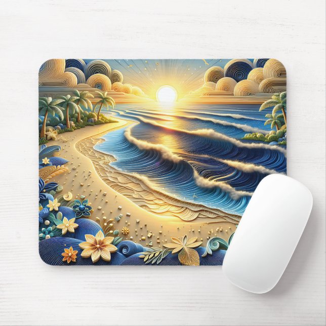 Ocean View Tropical Paper Quilling Effect  Mouse Pad (With Mouse)