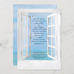 Ocean View Window wedding with seagulls Invitation