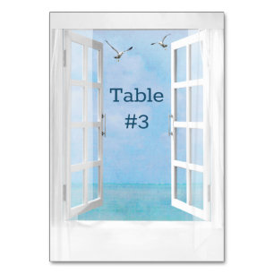 Ocean View Window with Seagulls Invitation Table Number