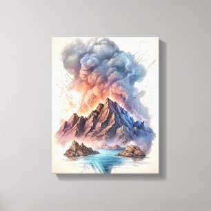 Ocean Volcano Eruption with Lightning Canvas Print