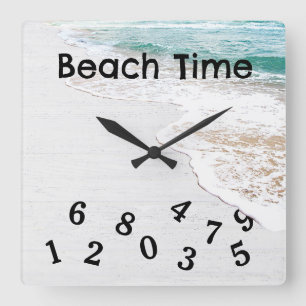 Ocean Water and Whitewashed Wood Square Wall Clock