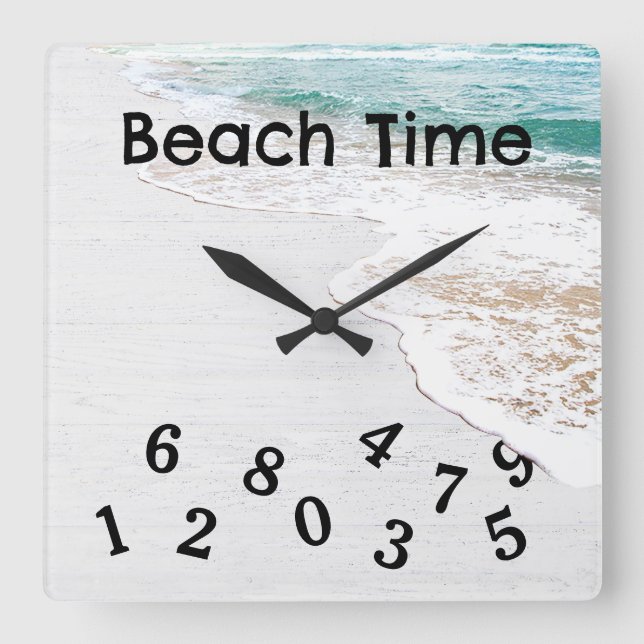 Ocean Water and Whitewashed Wood Square Wall Clock (Front)