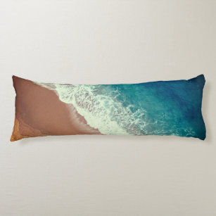 Ocean water beach sand summer seaside blue brown  body pillow