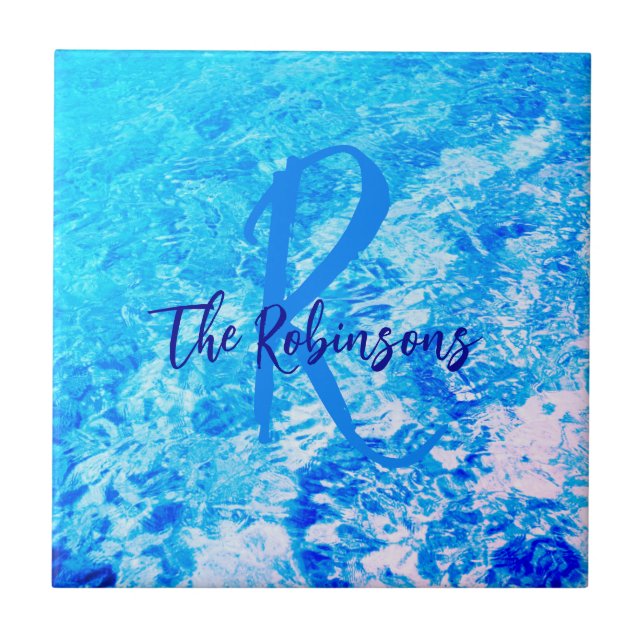 Ocean water blue teal Template family name initial Tile (Front)