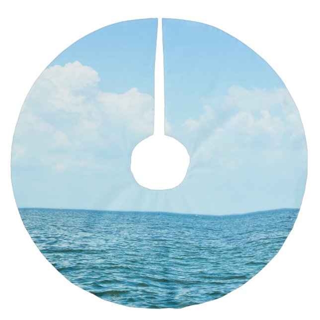 Ocean Water, Clear Blue Sky. Brushed Polyester Tree Skirt (Front)