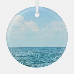 Ocean Water, Clear Blue Sky. Glass Ornament