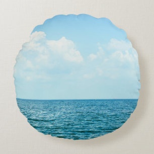 Ocean Water, Clear Blue Sky. Round Pillow