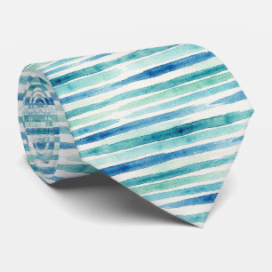 Ocean Watercolor Abstract Blue Stripes Tie